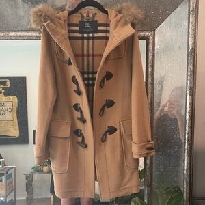 Burberry Tan Trench Coat with Faux Fur Hood